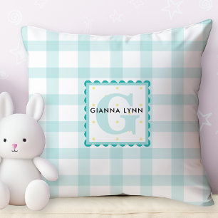Aqua Blue Gingham monogram Kussen