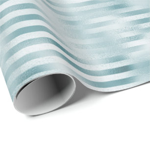 Aqua Blue Glam Stripes Cadeaupapier