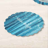 Aqua Blue Glam Tinsel Stripes Kartonnen Onderzetters (Gekanteld)