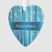 Aqua Blue Glam Tinsel Stripes Ornament (voorkant)