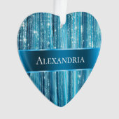 Aqua Blue Glam Tinsel Stripes Ornament (voorkant)