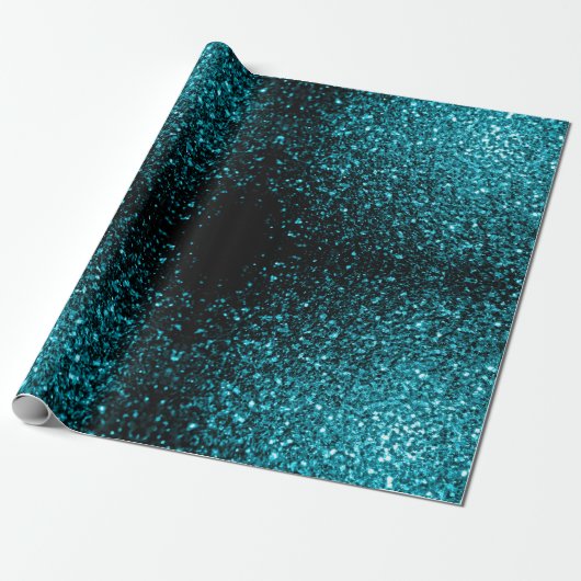 Aqua blue glanzend glitter cadeaupapier (Uitgerold)