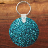 Aqua blue glanzend glitter sleutelhanger (Voorkant)