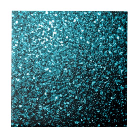 Aqua blue glanzend glitter tegeltje (Voorkant)