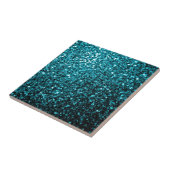 Aqua blue glanzend glitter tegeltje (Zijkant)