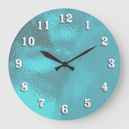 Aqua Blue Glass look Wall Clock Grote Klok (Voorkant)