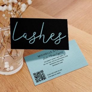 Aqua blue glitter black lash technicus typografie visitekaartje