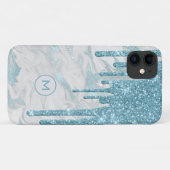Aqua Blue Glitter Drives Monogrammed Case-Mate iPhone Case (Achterkant (horizontaal))