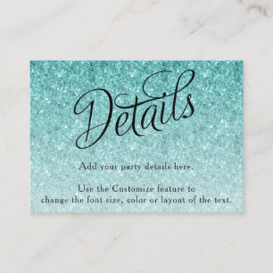 Aqua Blue Glitter Fancy Script Detail Informatiekaartje