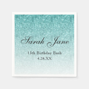 Aqua Blue Glitter Glam gepersonaliseerd Servet