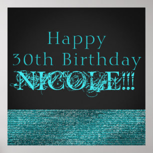 Aqua Blue Glitter Moderne Glamour Pailletten Feest Poster