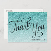 Aqua Blue Glitter Persoonlijk Bedankt Briefkaart (Voorkant / Achterkant)