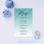 Aqua Blue Glitter Script Kop Party Menu (Enkel)