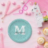 Aqua Blue Glitter & Sparkle Monogram Paper Bord (Feest)