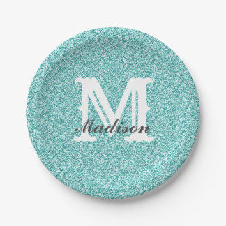 Aqua Blue Glitter & Sparkle Monogram Paper Bord