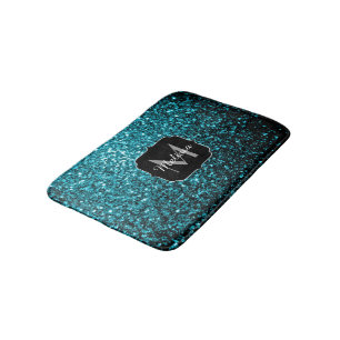 Aqua blue glitter sparters monogram badmat