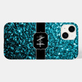 Aqua blue glitter sparters monogram Case-Mate iPhone case (Achterkant (horizontaal))