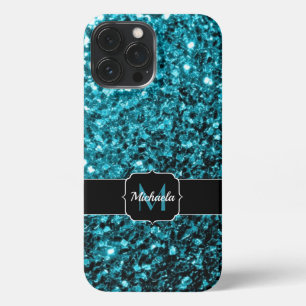 Aqua blue glitter sparters monogram iPhone 13 pro max hoesje