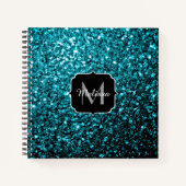 Aqua blue glitter sparters monogram notitieboek (Voorkant)