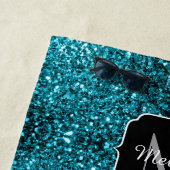 Aqua blue glitter sparters monogram strandlaken (In situ)