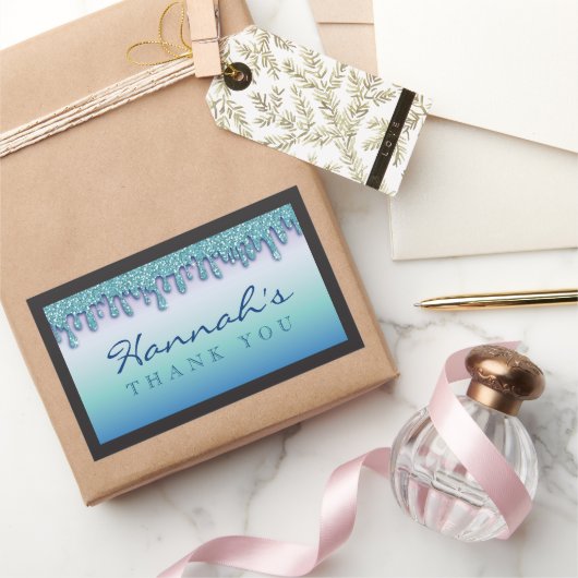 Aqua Blue Glitterende Drip Baby Shower Sticker (Geschenken)