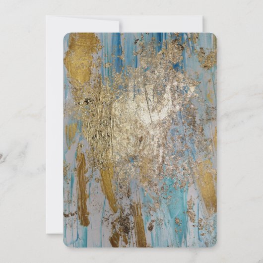 Aqua Blue Gold Abstracte bruiloft Kaart (Achterkant)