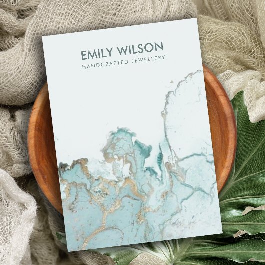 AQUA BLUE GOLD AGATE MARBLE BLANK HOLDER VISITEKAARTJE