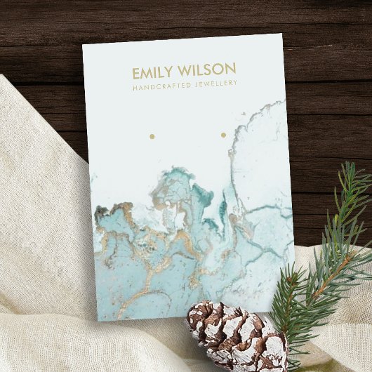 AQUA BLUE GOLD AGATE MARBLE EARRING DISPLAY CARD VISITEKAARTJE