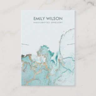 AQUA BLUE GOLD AGATE MARBLE KETTING DISPLAY CARD VISITEKAARTJE