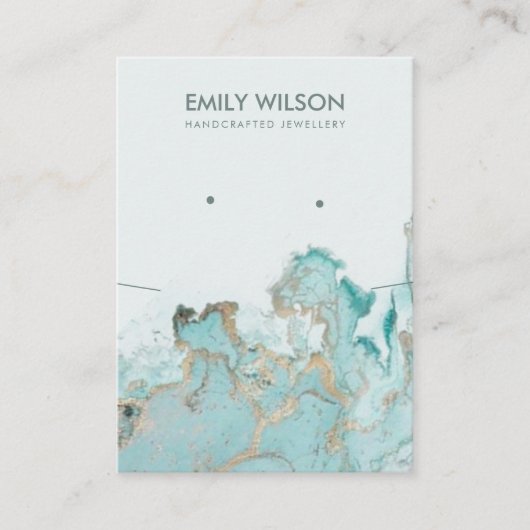 AQUA BLUE GOLD AGATE MARBLE STUD KETTING DISPLAY VISITEKAARTJE (Voorkant)