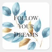 Aqua Blue Gold bladeren Vierkante Sticker (Voorkant)