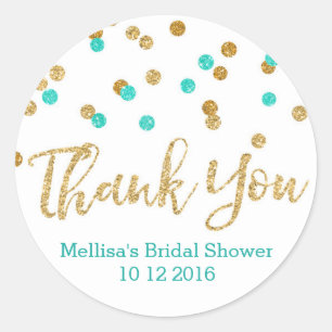 Aqua Blue Gold Confetti Vrijgezellenfeest Favor Ta Ronde Sticker