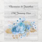 AQUA BLUE GOLD FLORAL RUSTIC WINE ETIKET (Enkel label)