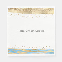 Aqua Blue Gold Glitter Confetti Animal Print Servet