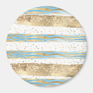 Aqua Blue Gold Glitter Confetti Zebra Animal Magneet