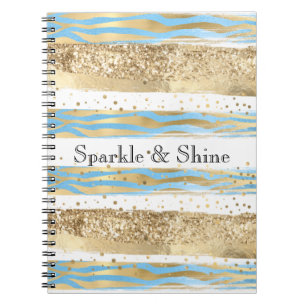 Aqua Blue Gold Glitter Confetti Zebra Animal Notitieboek