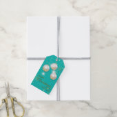 Aqua Blue Gold Glitter-kerstbulten Gift Labels Cadeaulabel (Met Touw)