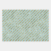 Aqua Blue Gold Glitter Stripes Inpakpapier Vel (Voorkant 2)