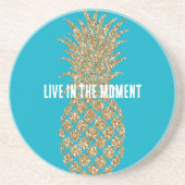 Aqua Blue Gold Glitter Tropische Ananas Zandsteen Onderzetter (Voorkant)