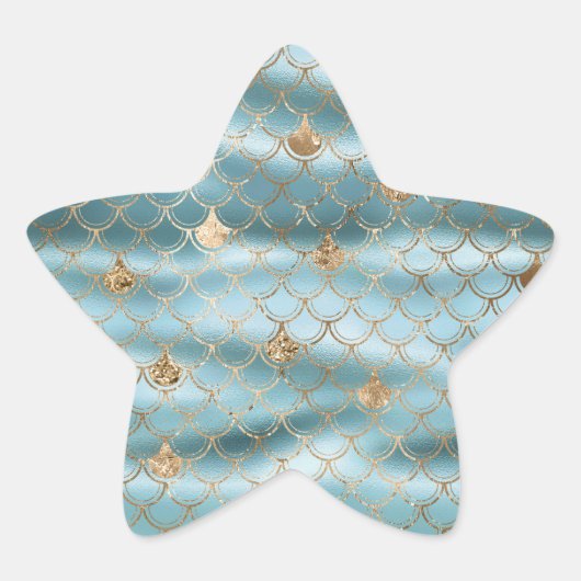 Aqua Blue Gold Glitter Zeemeermin Ster Sticker (Voorkant)
