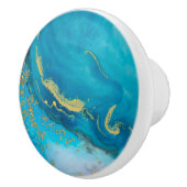 Aqua Blue Gold Marble Keramische Knop (Rechts)