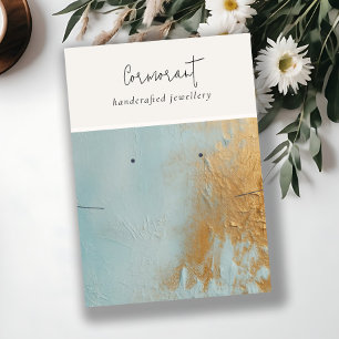 Aqua Blue Gold Oil Paint Texture Oorbel Ketting Visitekaartje