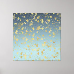 Aqua Blue Gold Ombre Sterren Canvas Afdruk