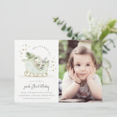 Aqua Blue Gold Winter Sleigh Photo Invitation d'an (Debout devant)