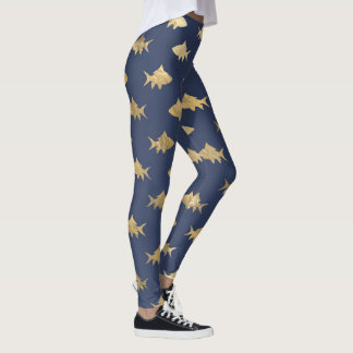 Aqua Blue Goldfish Zeemeermin Design Blue Glitter Leggings