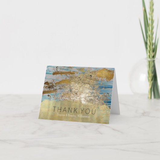 Aqua Blue Goud Abstract Bedankje Bedankkaart (Voorkant)