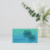 Aqua Blue Gradient Palm Tree Tropische Reisagent Visitekaartje (Staand voorkant)