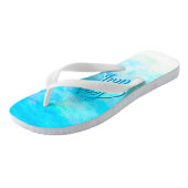 Aqua Blue Gradient Simple Monogram Name Teenslippe Teenslippers (Schuin)