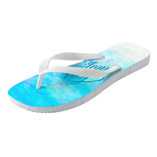 Aqua Blue Gradient Simple Monogram Name Teenslippe Teenslippers (Schuin)
