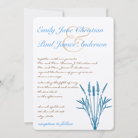 Aqua Blue Grasses en Font Wedding Invitations Kaart (Voorkant)